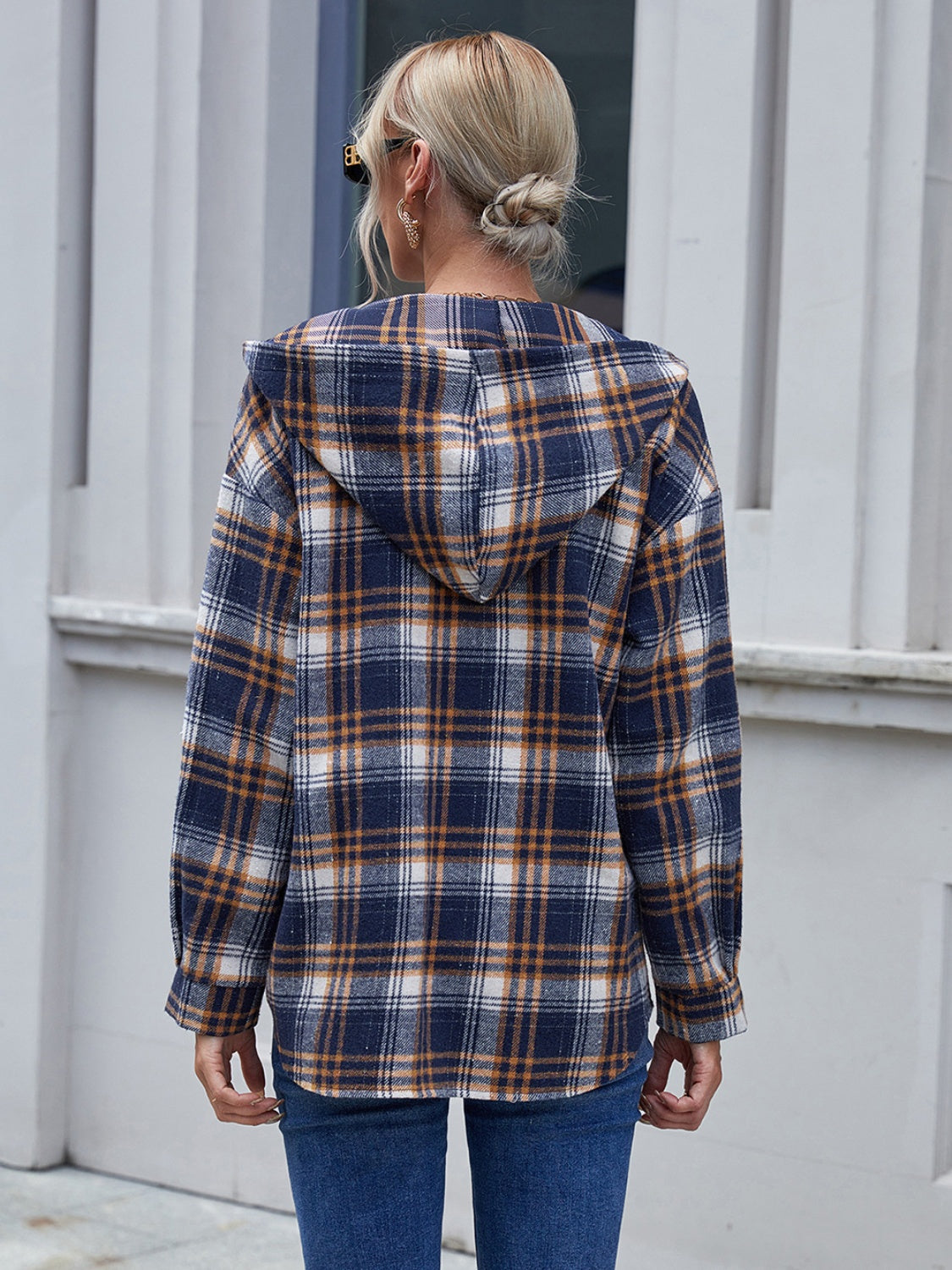 Plaid Button Up Long Sleeve Hooded Jacket Orchid Unique 