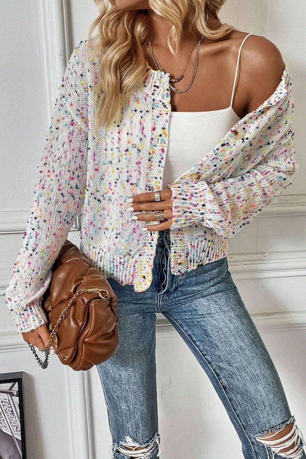 Confetti Button Up Long Sleeve Cardigan Orchid Unique 