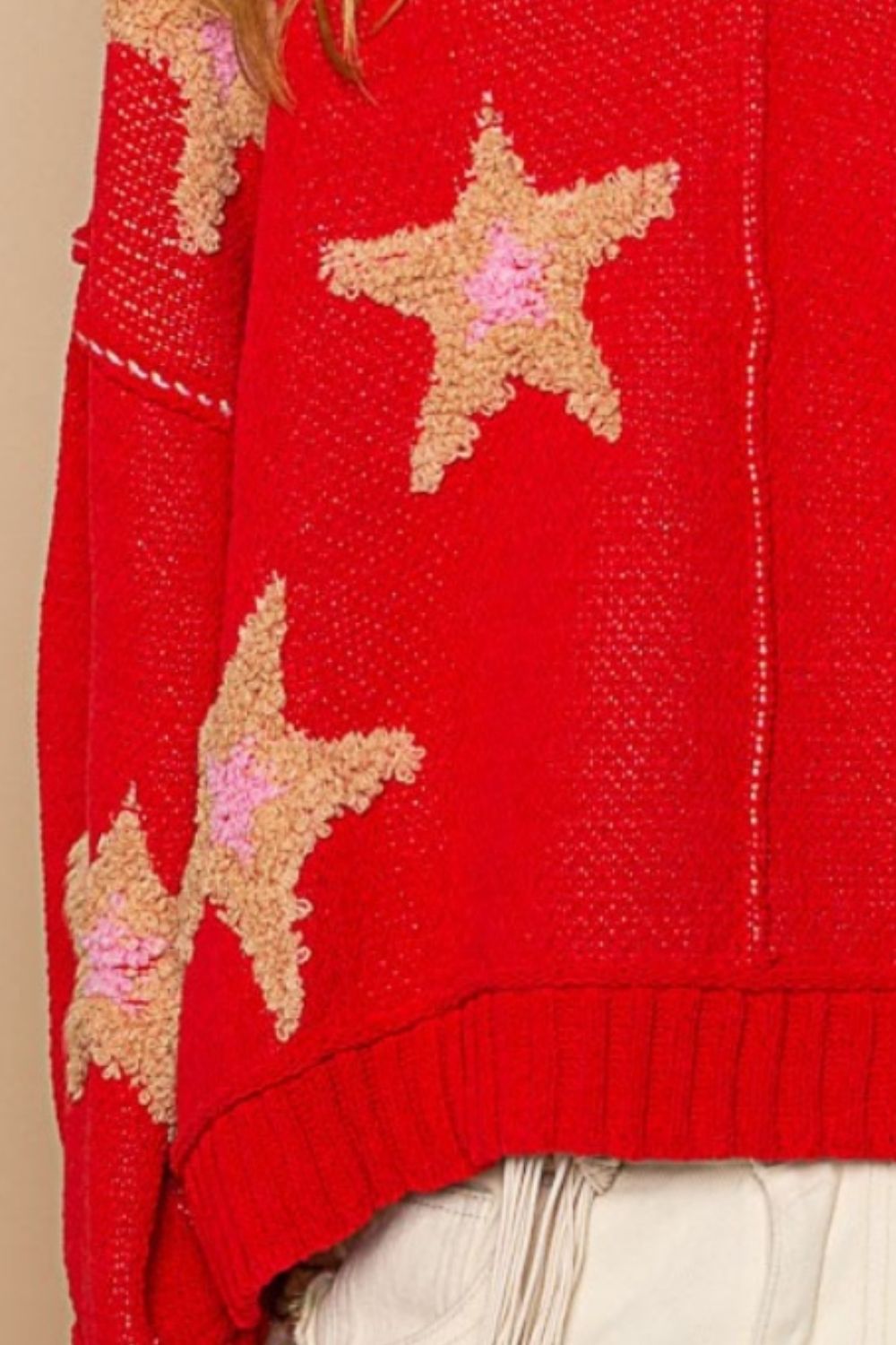 POL Long Sleeve Star Patch Sweater Orchid Unique 