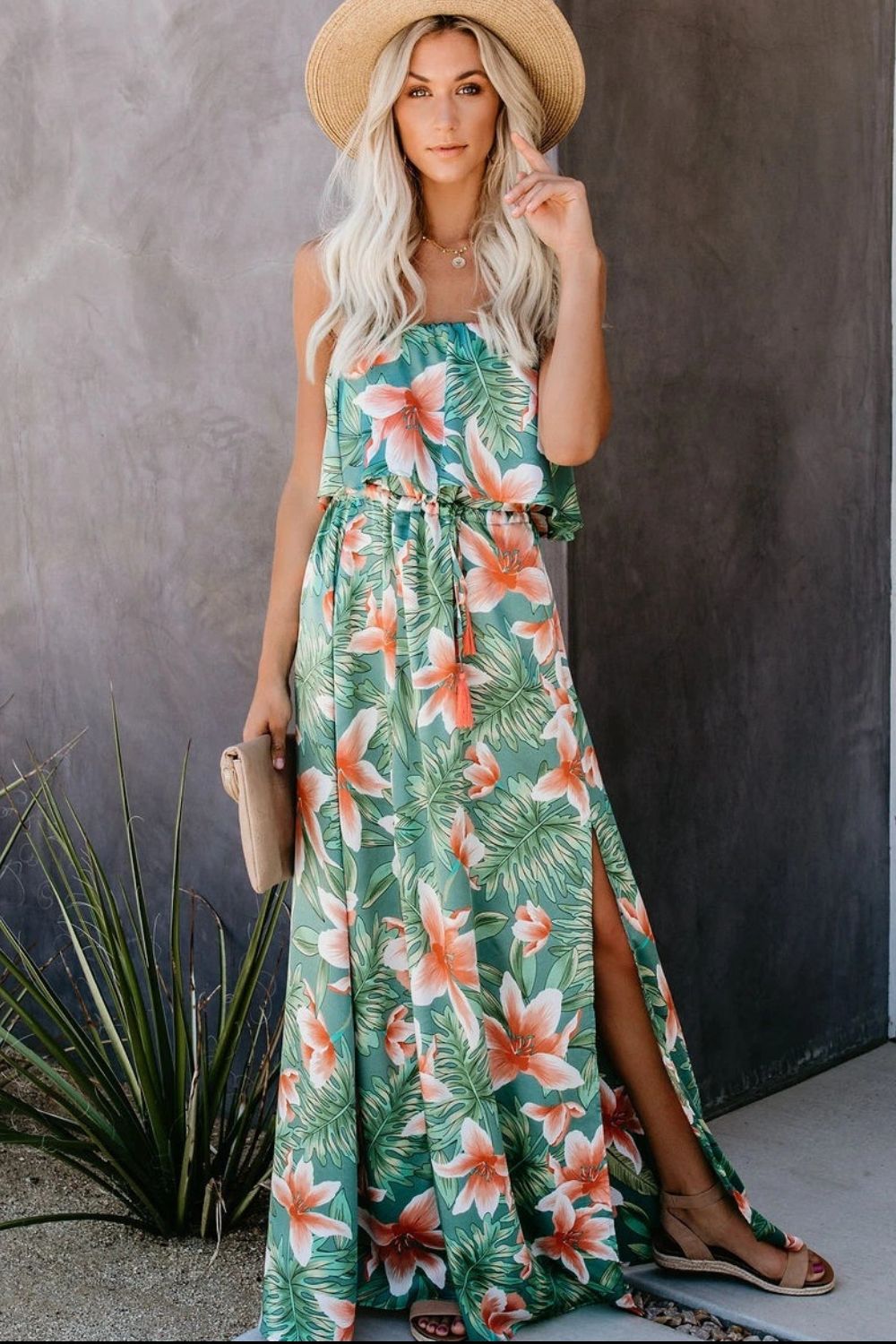 Slit Tropical Sleeveless Tube Dress Orchid Unique 