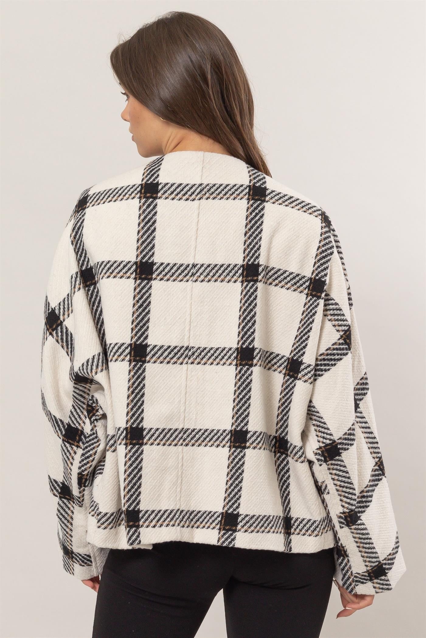 HYFVE Plaid Long Sleeve Jacket with Side Slit Pockets Orchid Unique 