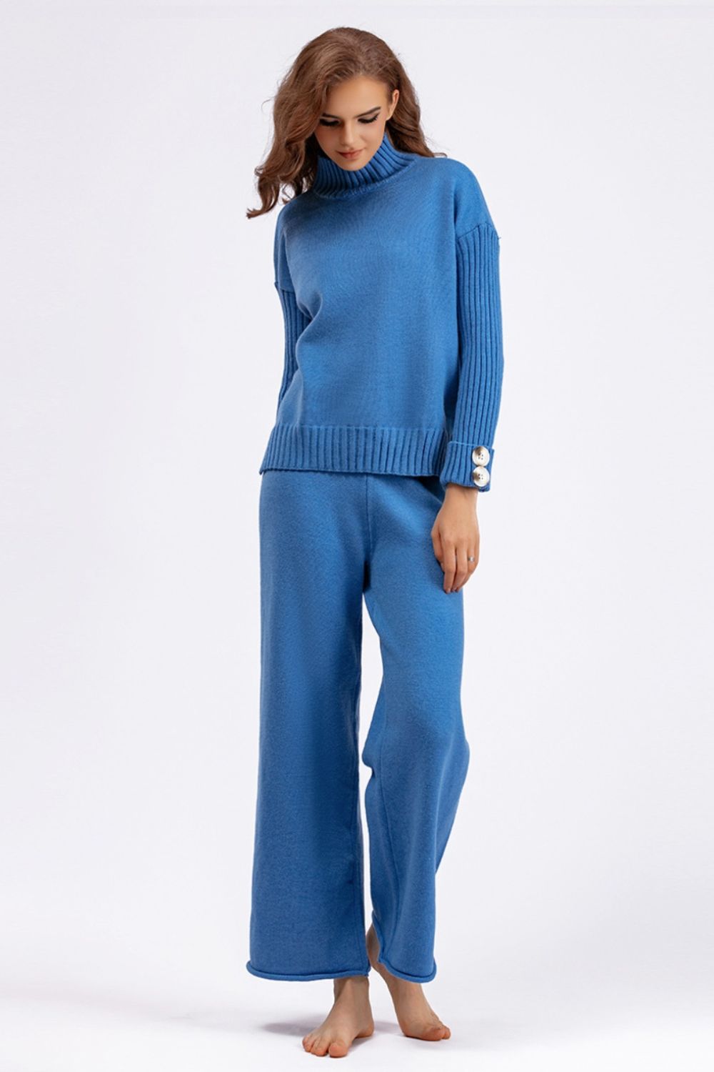 Basic Bae High- Low Turtleneck Long Sleeve Top and Pants Sweater Set Orchid Unique 