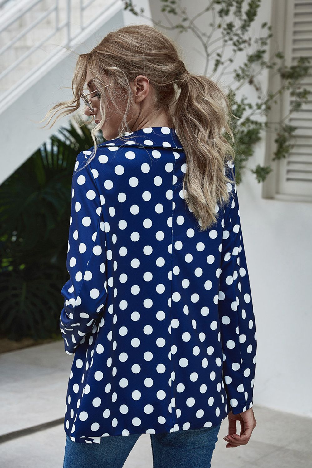 Polka Dot Long Sleeve Blazer Orchid Unique 