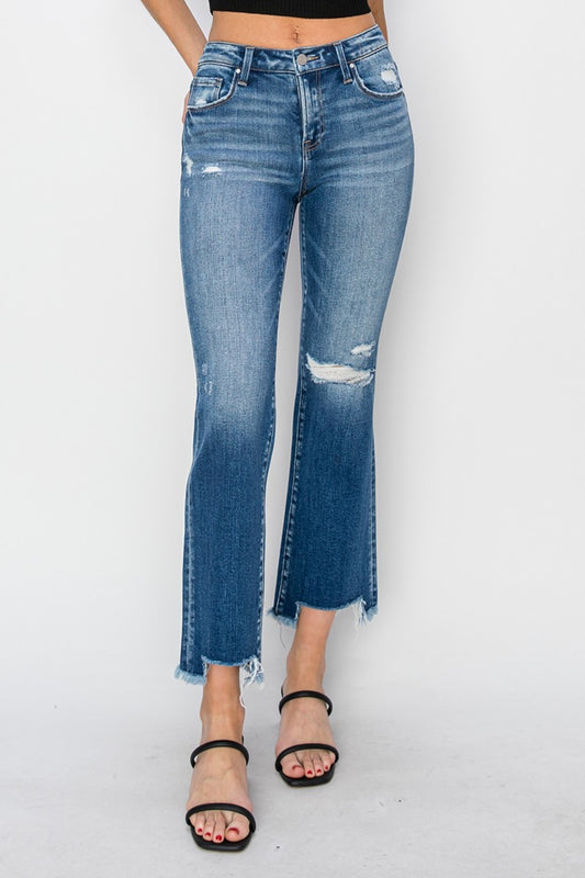 RISEN Full Size Frayed Step Hem Ankle Straight Jeans Orchid Unique 