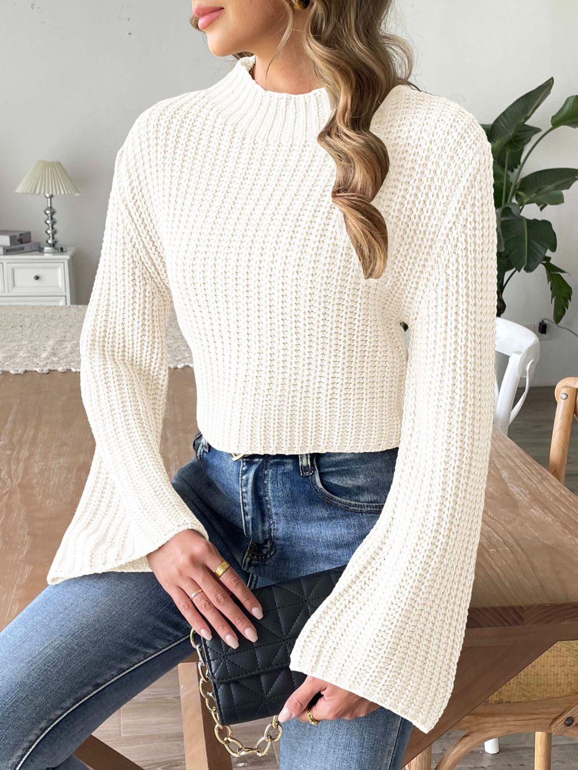 Mock Neck Long Sleeve Sweater Orchid Unique 