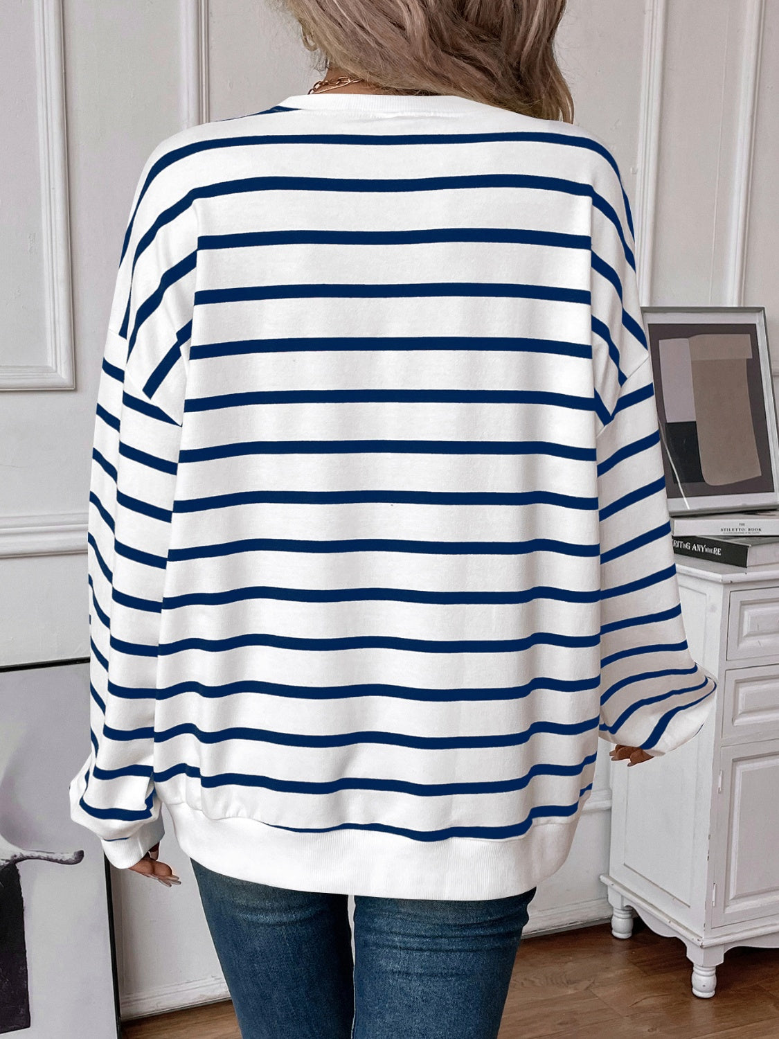 Striped Round Neck Long Sleeve Sweatshirt Orchid Unique 