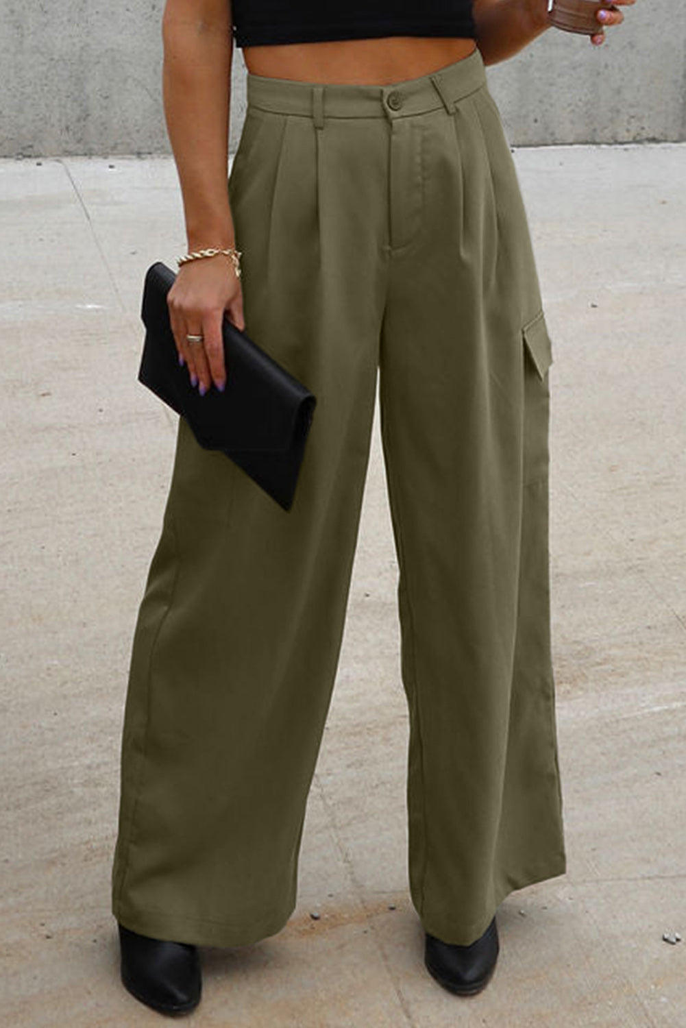 Ruched Wide Leg Pants with Pockets Orchid Unique 