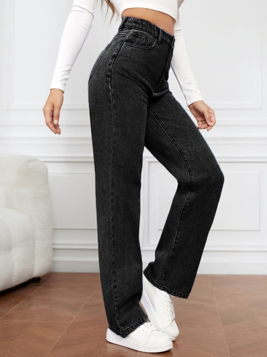 High Waist Straight Jeans Orchid Unique 