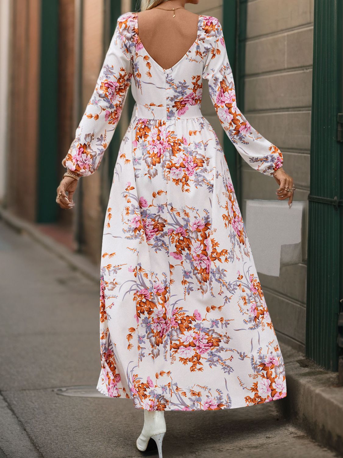 Slit Printed Surplice Long Sleeve Maxi Dress Orchid Unique 