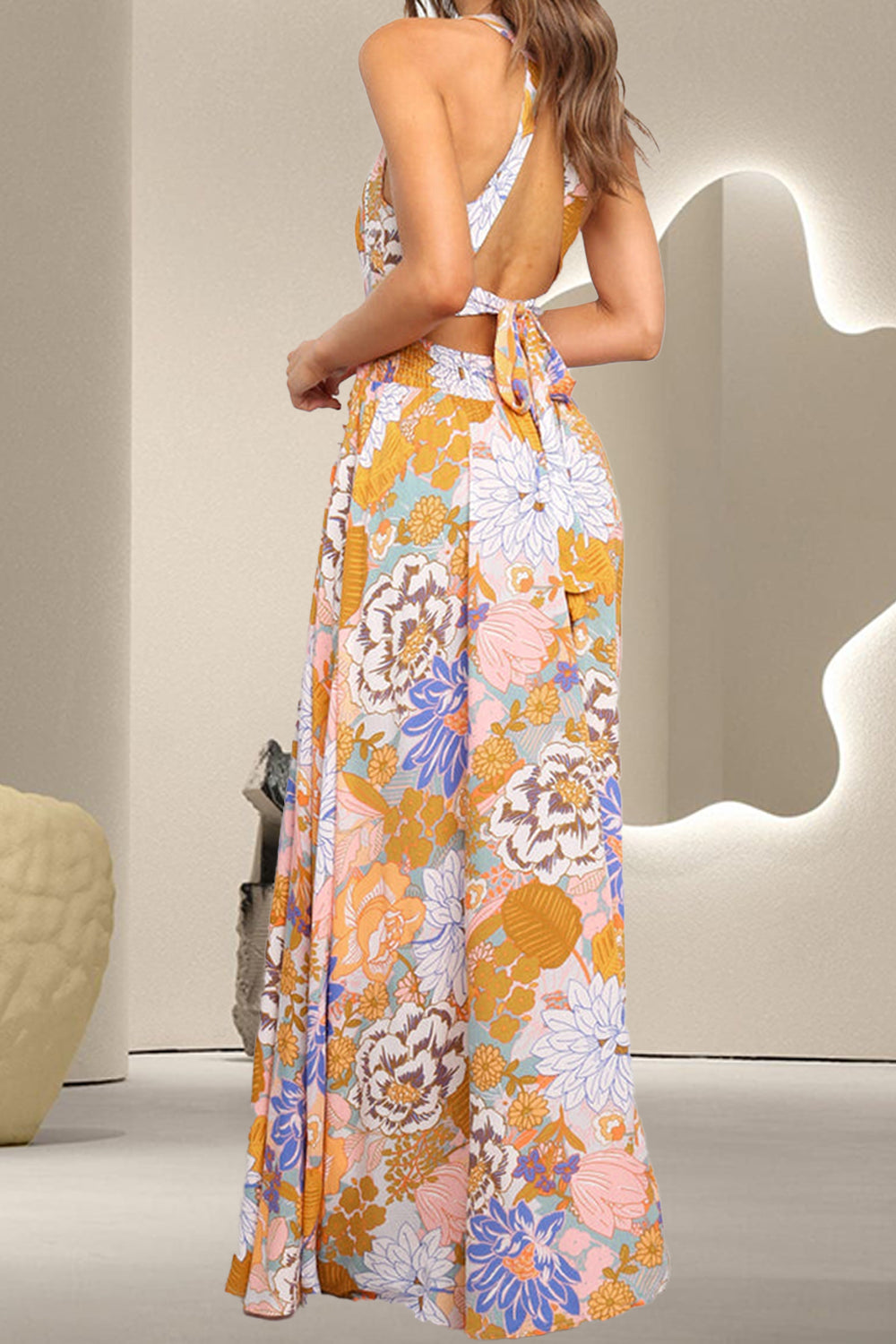 Tied Printed Grecian Sleeveless Maxi Dress Orchid Unique 