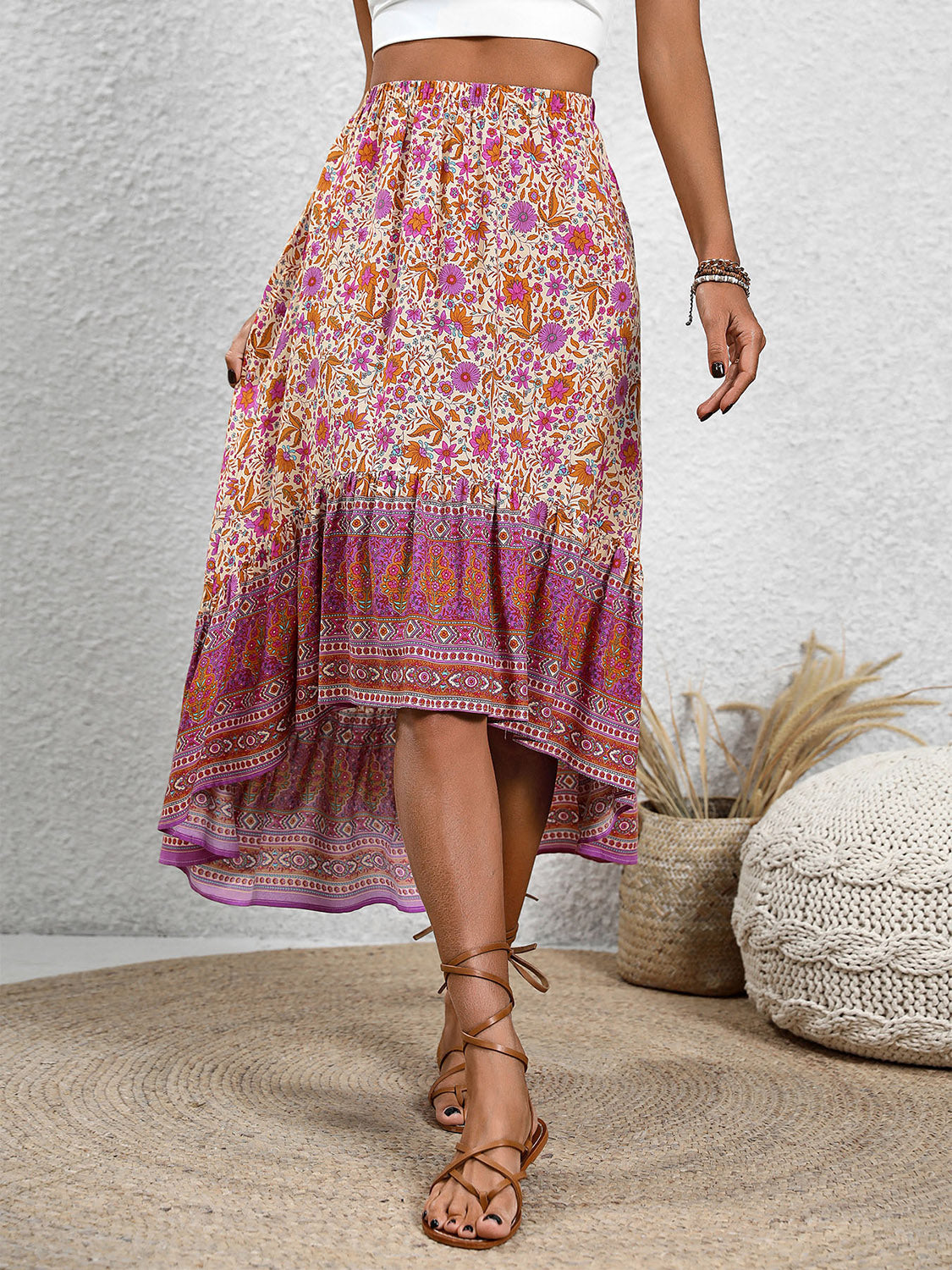 High-Low Elastic Waist Skirt Orchid Unique 