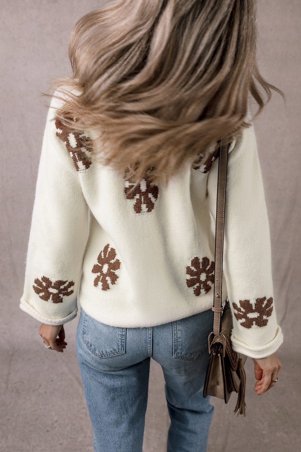 Flower Round Neck Long Sleeve Sweater Orchid Unique 