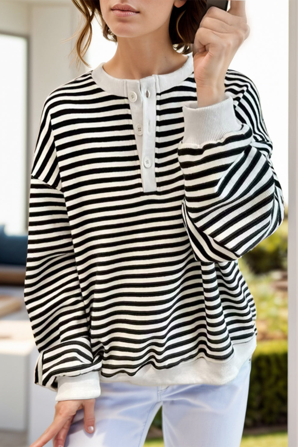 Striped Dropped Shoulder Long Sleeve Sweatshirt Orchid Unique 