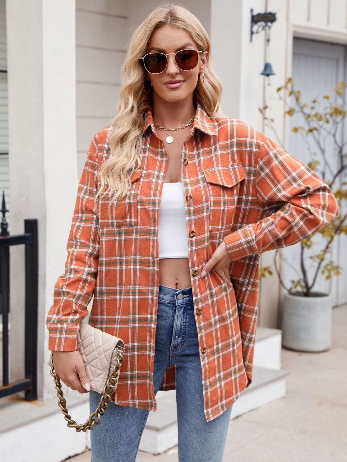 Plaid Button Up Long Sleeve Shirt Orchid Unique 