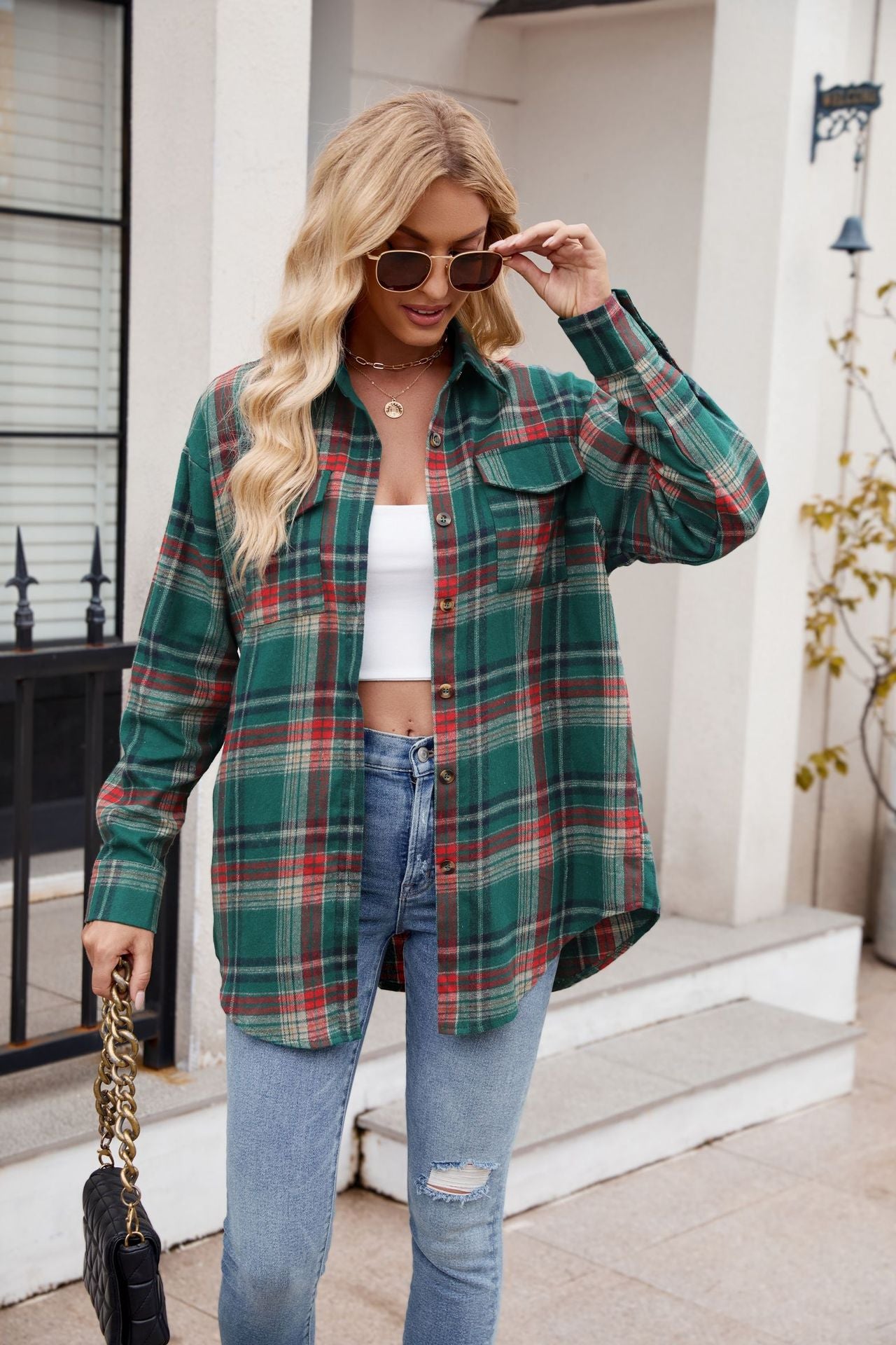 Plaid Button Up Long Sleeve Shirt Orchid Unique 