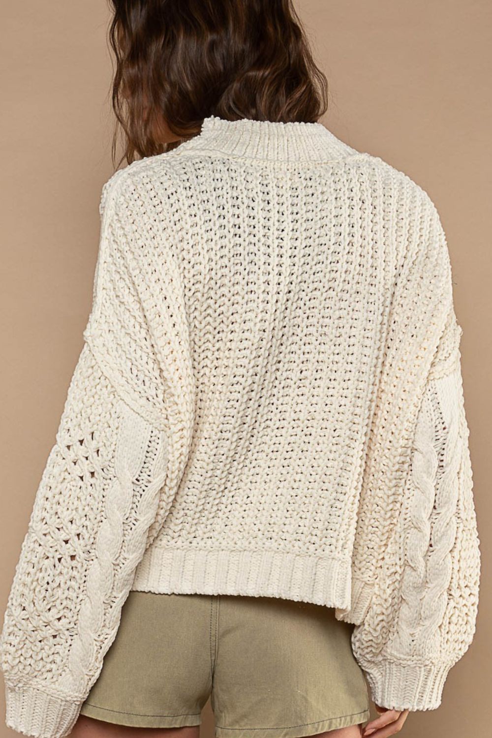 POL Mock Neck Cable Knit Sweater Orchid Unique 