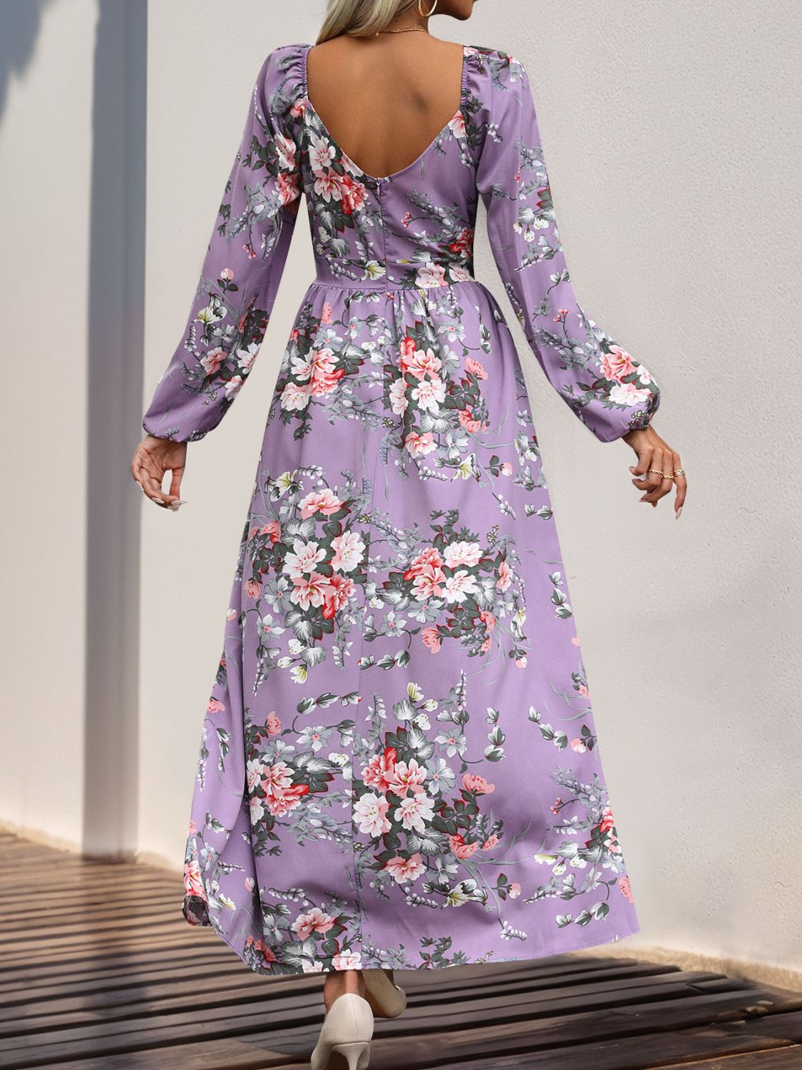 Slit Printed Surplice Long Sleeve Maxi Dress Orchid Unique 