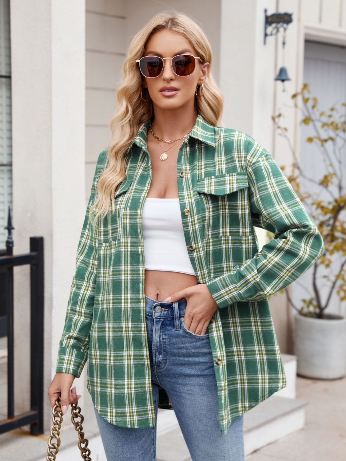 Plaid Button Up Long Sleeve Shirt Orchid Unique 