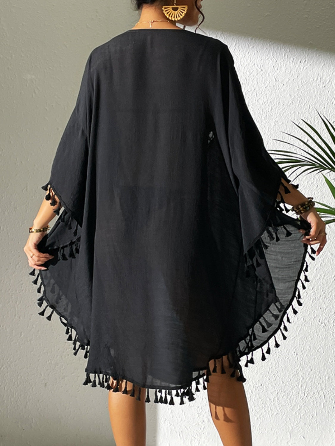 Tassel Cutout Scoop Neck Cover-Up Dress Orchid Unique 