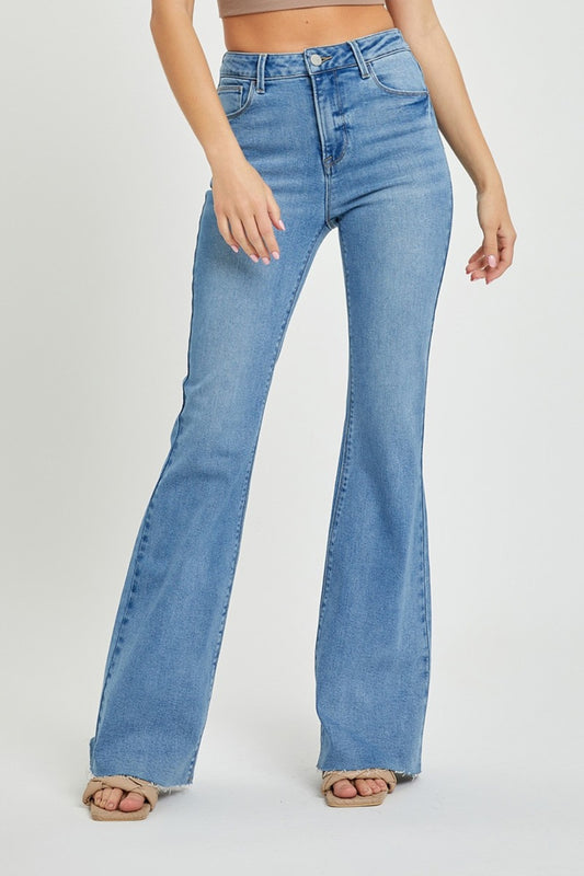 RISEN Full Size High Rise Raw Cut Hem Bootcut Jeans Orchid Unique 