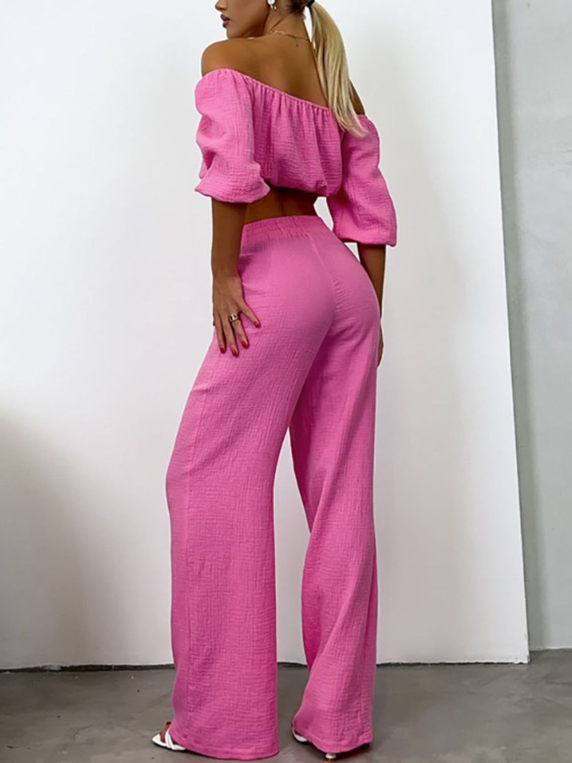 Off Shoulder Long Sleeve Top and Pants Set Orchid Unique 