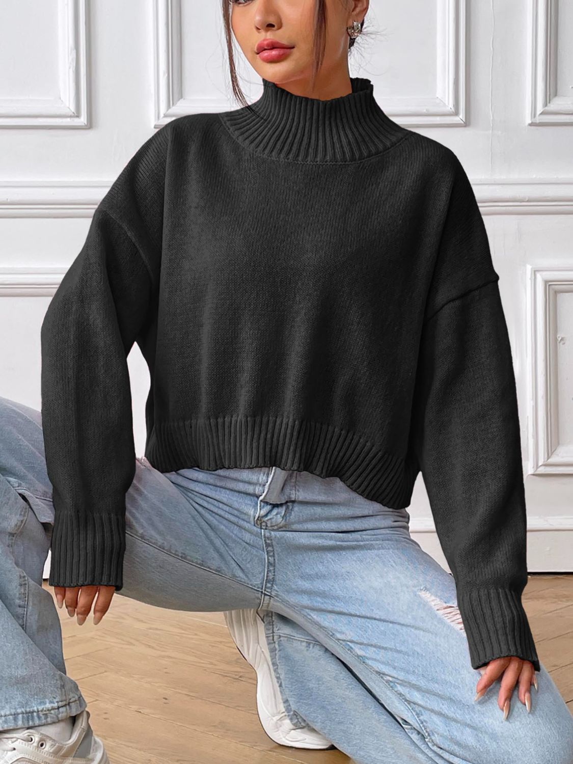 Turtleneck Long Sleeve Sweater Orchid Unique 