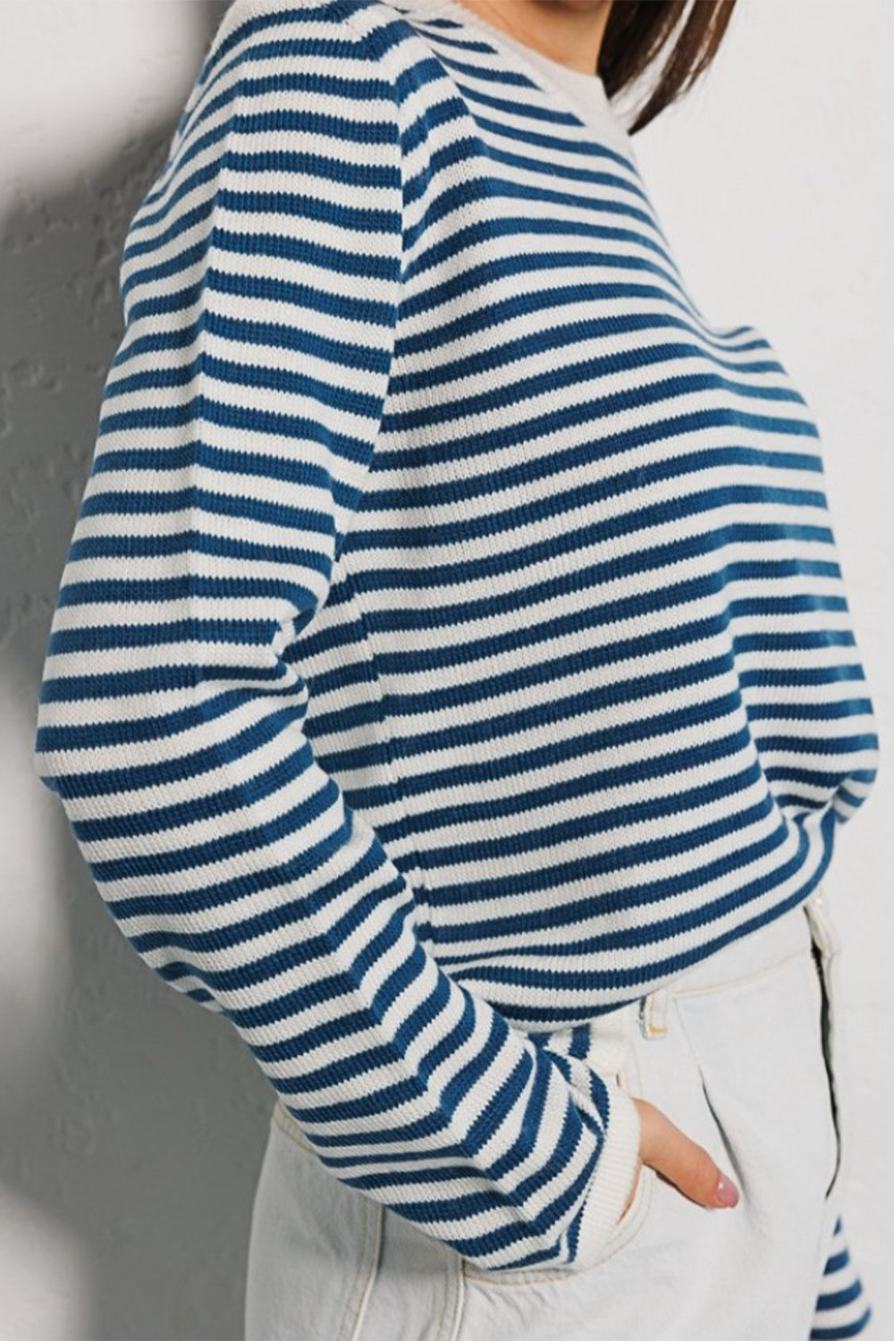 Striped Round Neck Long Sleeve Sweater Orchid Unique 