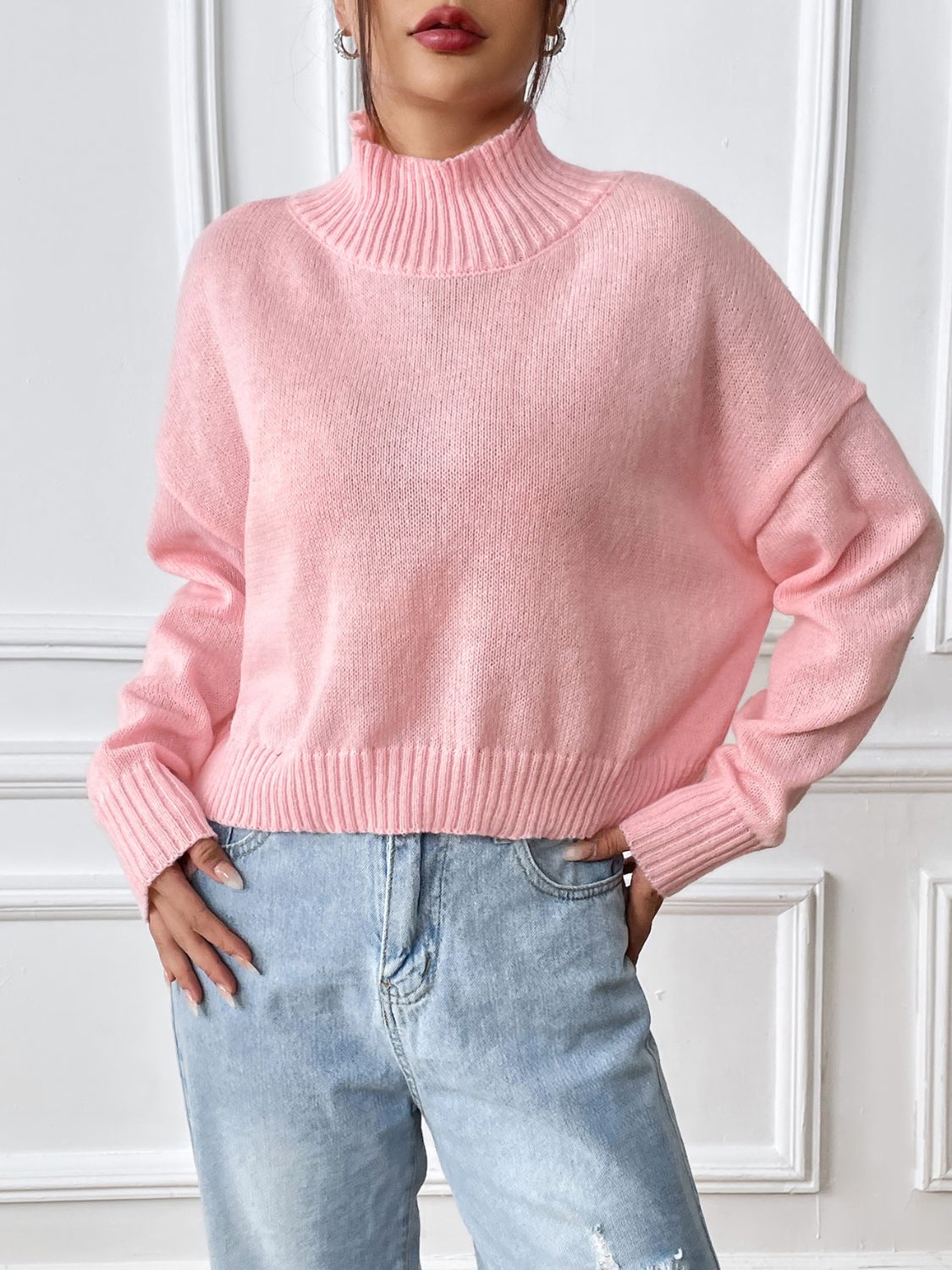 Turtleneck Long Sleeve Sweater Orchid Unique 