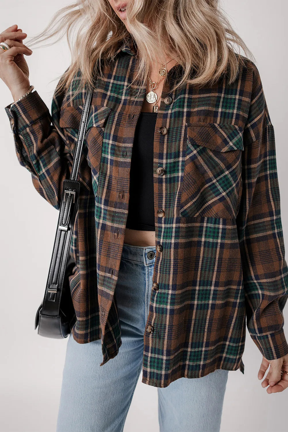 Plaid Button Up Long Sleeve Jacket Orchid Unique 