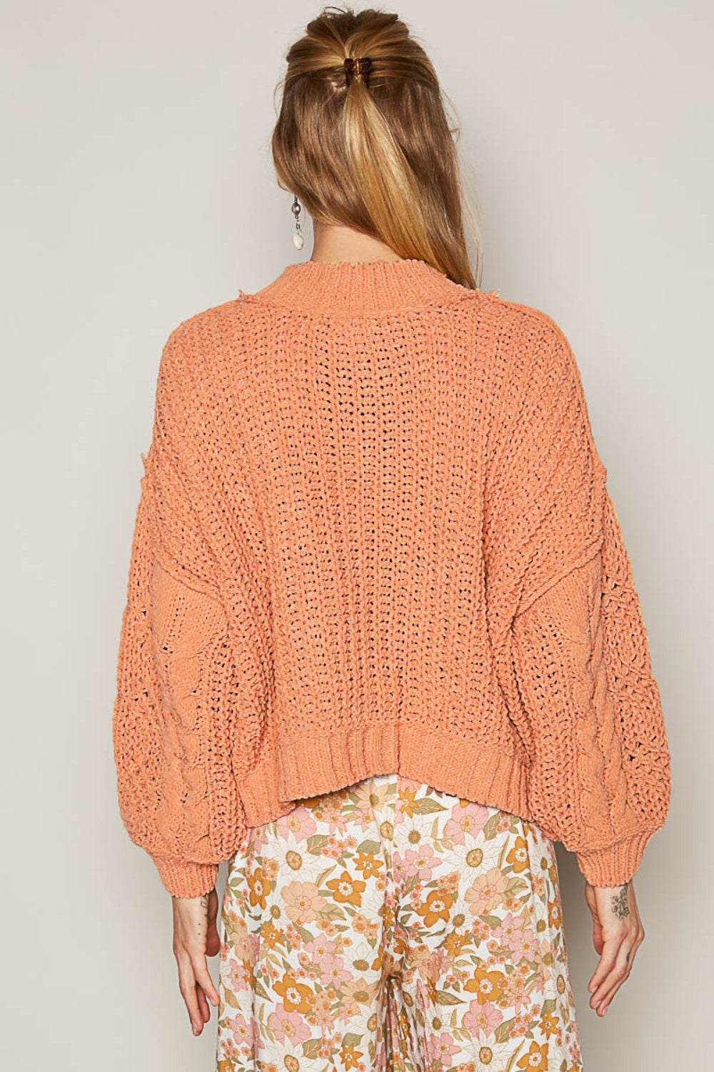 POL Mock Neck Cable Knit Sweater Orchid Unique 