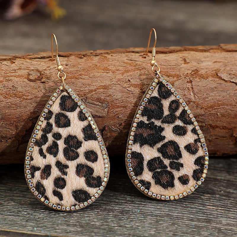 Zircon PU Leopard Teardrop Earrings Orchid Unique 