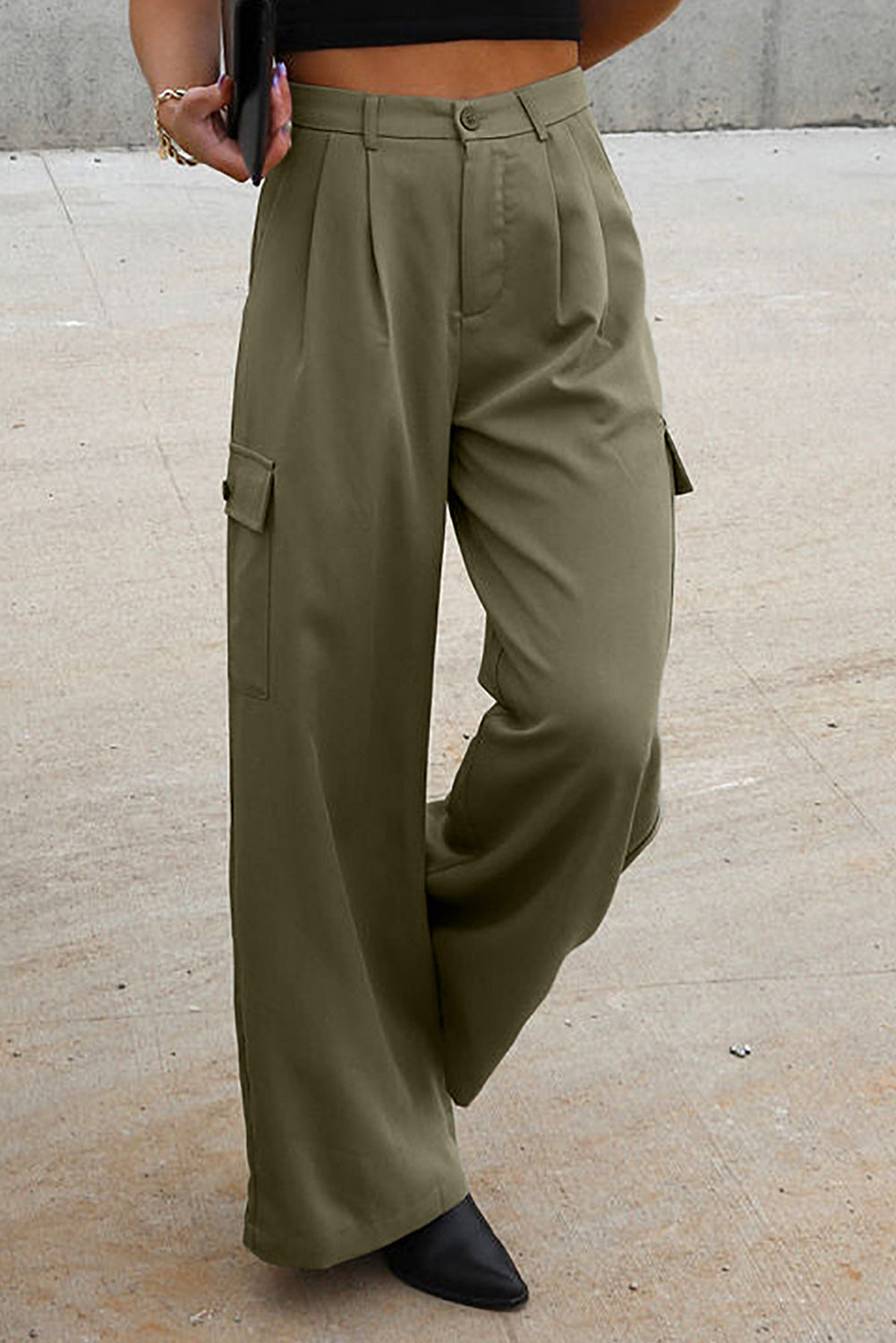 Ruched Wide Leg Pants with Pockets Orchid Unique 