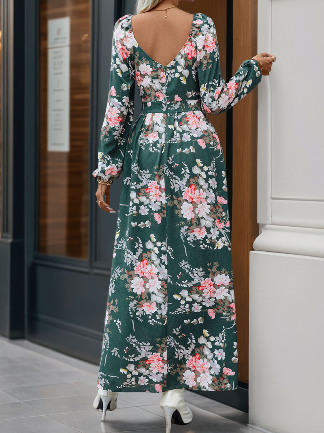 Slit Printed Surplice Long Sleeve Maxi Dress Orchid Unique 