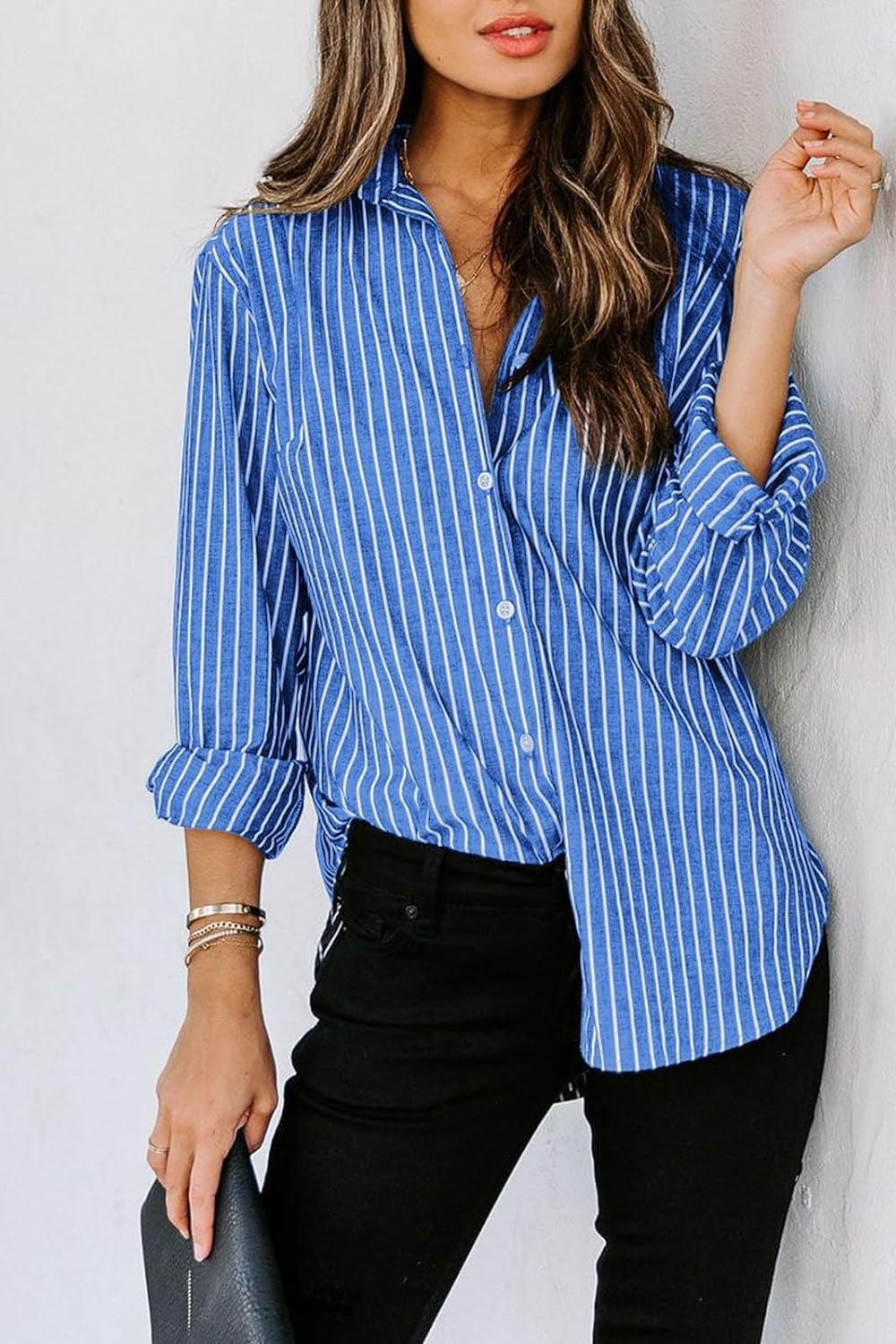 Striped Button Up Long Sleeve Shirt Orchid Unique 