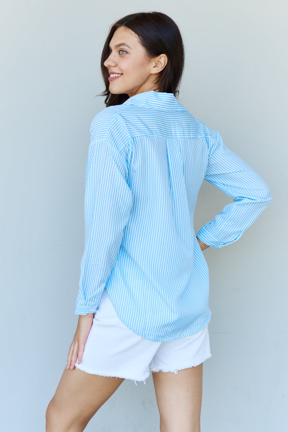 Doublju She Means Business Striped Button Down Shirt Top Orchid Unique 