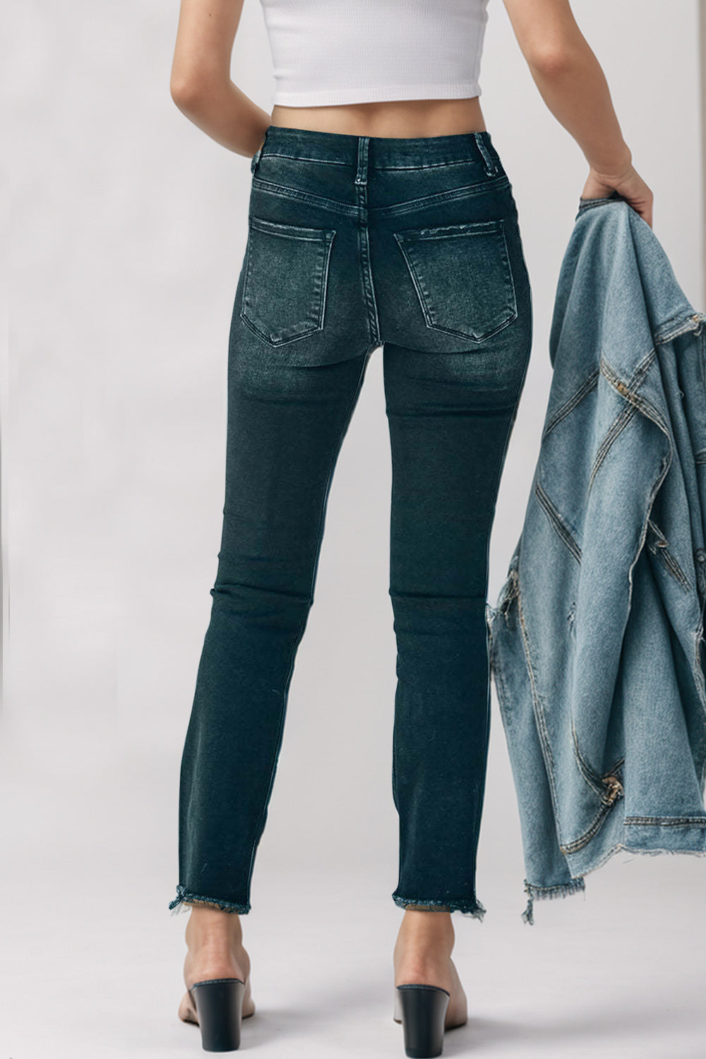 Mid-Rise Waist Skinny Jeans with Pockets Orchid Unique 