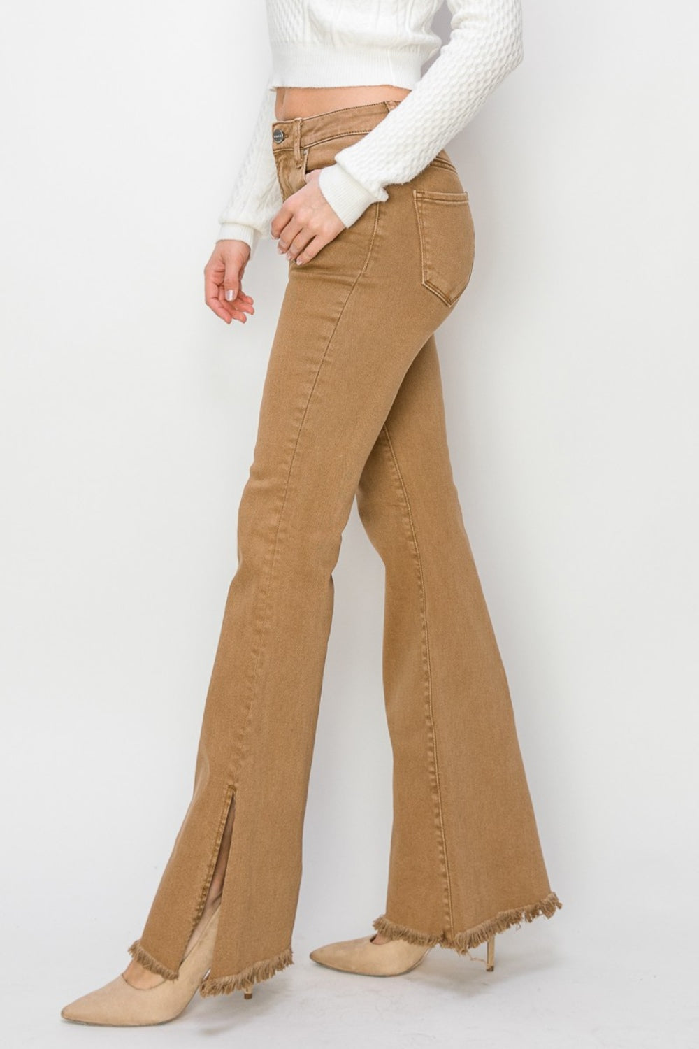 RISEN Bailey Full Size High Waist Side Slit Flare Jeans Orchid Unique 