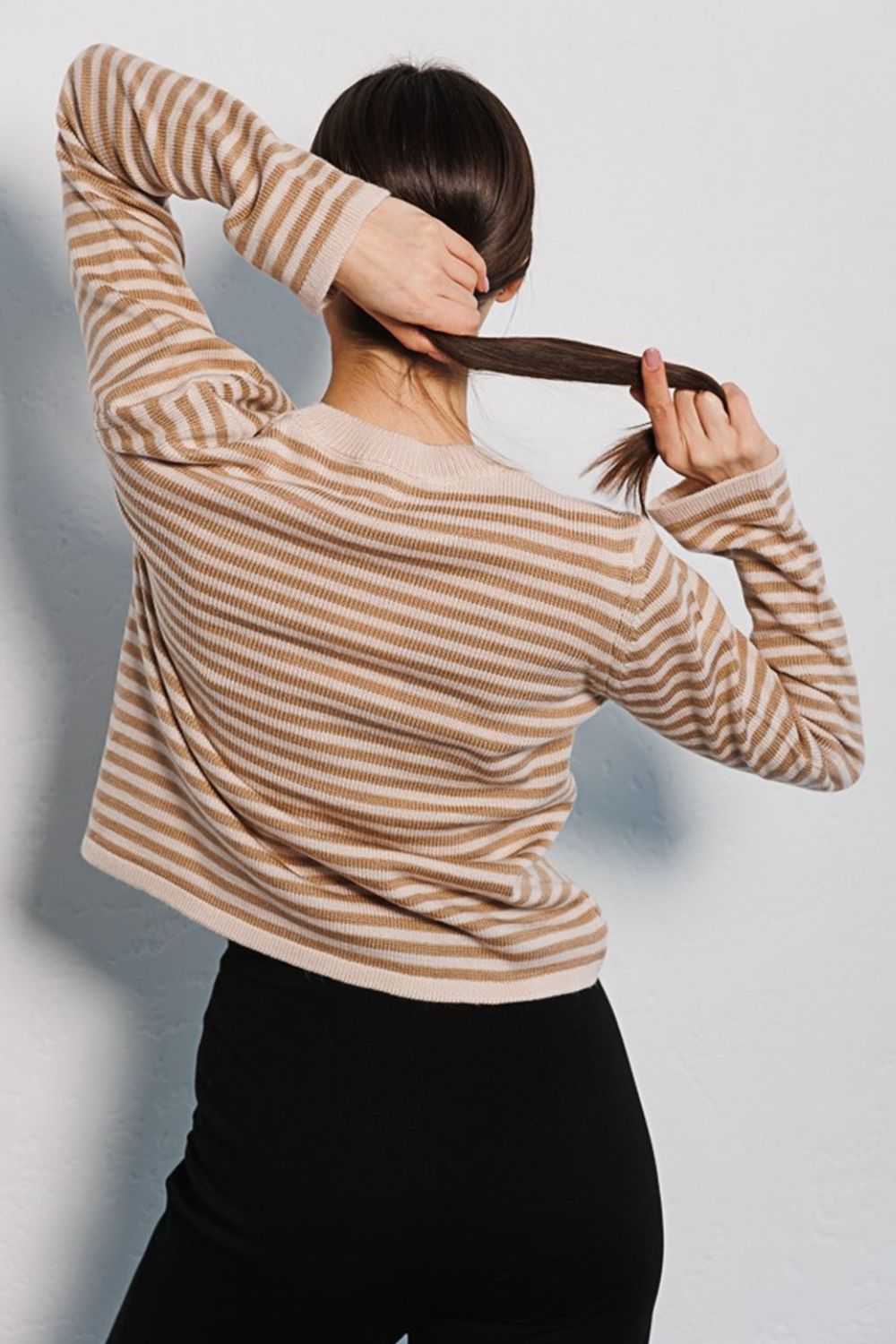 Striped Round Neck Long Sleeve Sweater Orchid Unique 