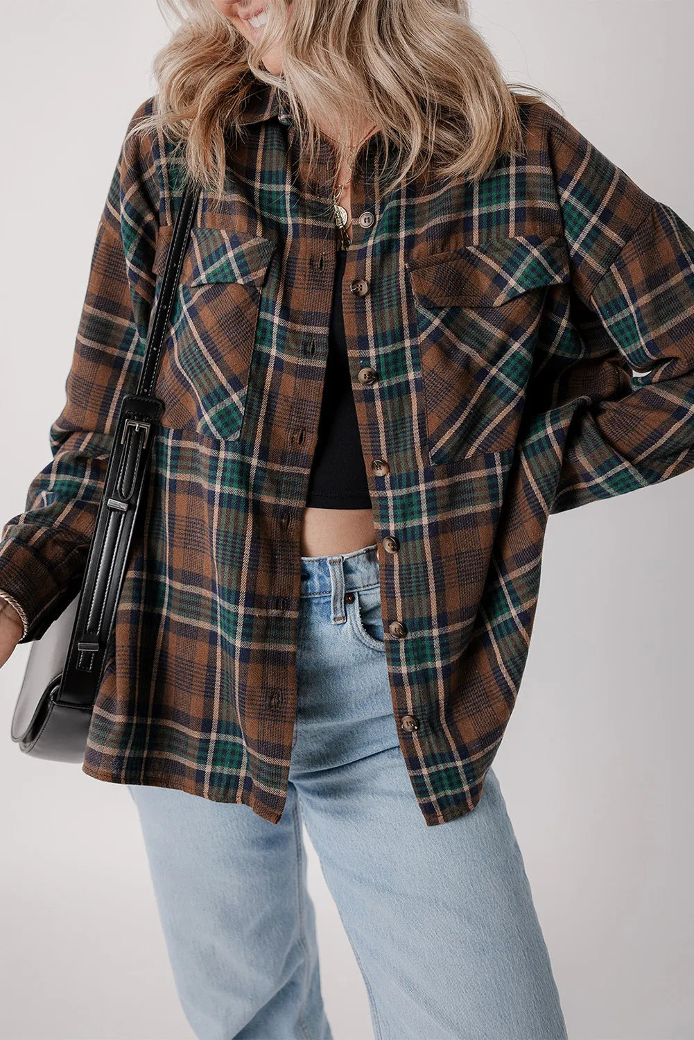 Plaid Button Up Long Sleeve Jacket Orchid Unique 