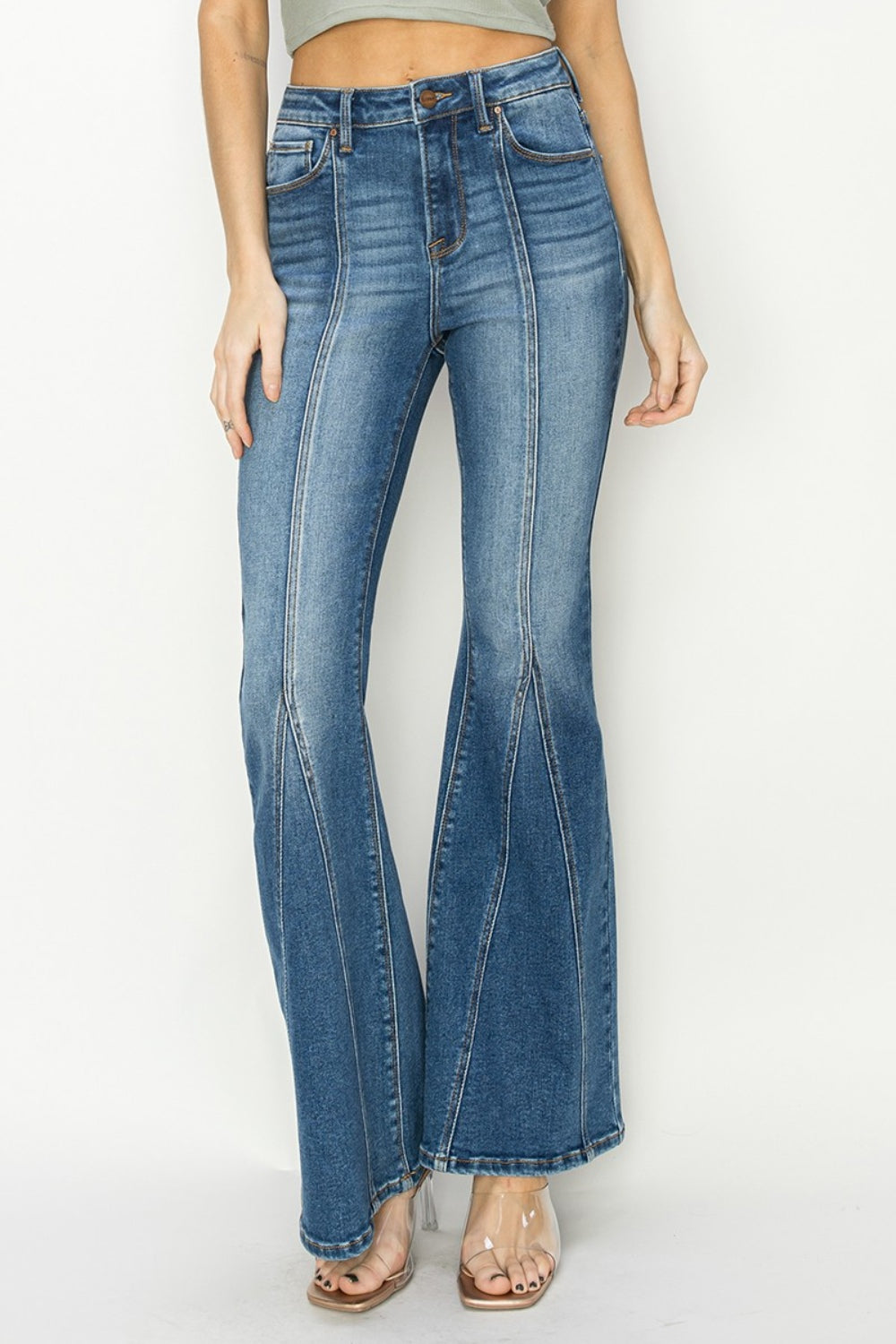 RISEN Full Size High Rise Front Seam Detailed Flare Jeans Orchid Unique 