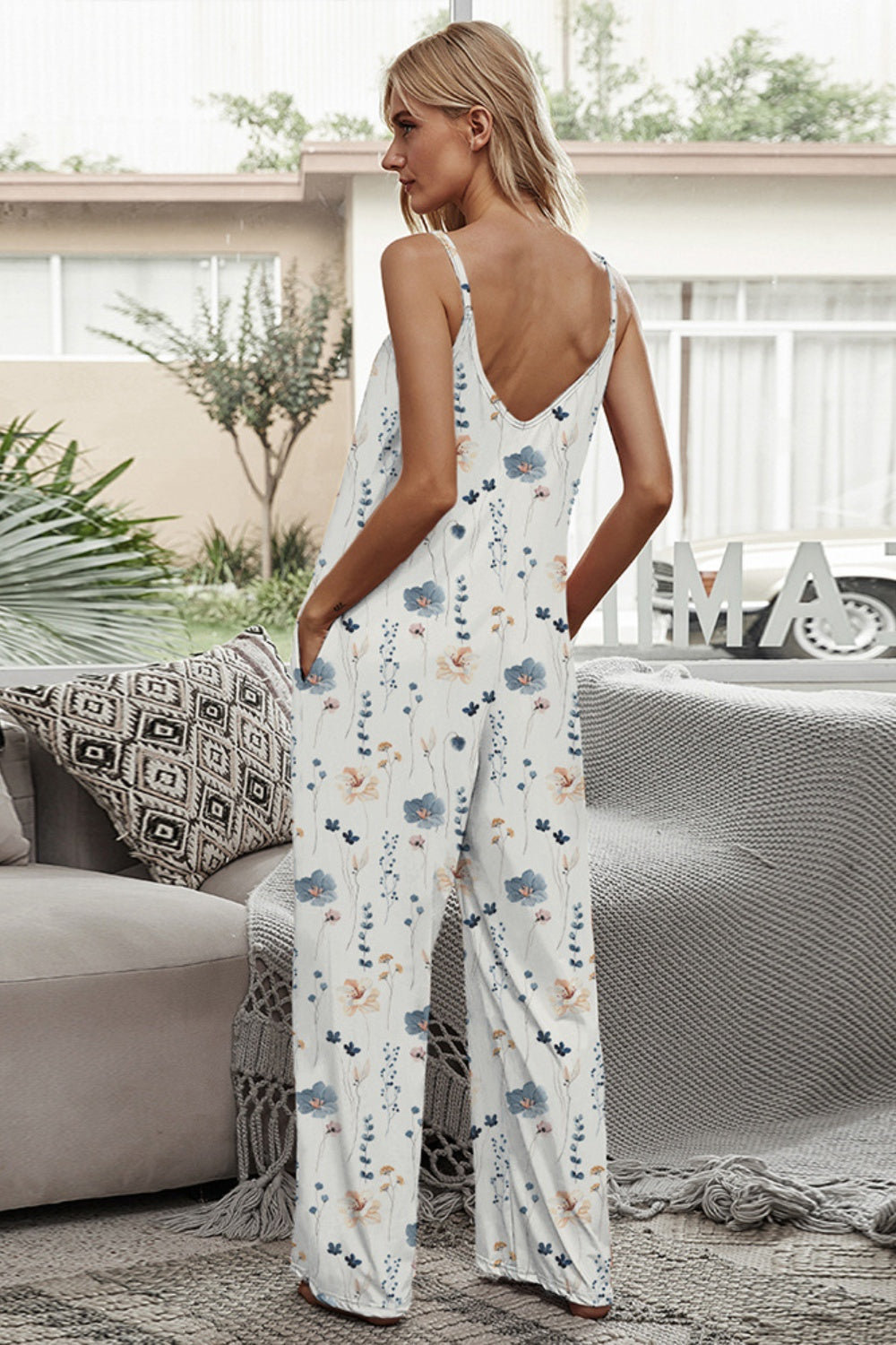 Printed Spaghetti Strap Jumpsuit Orchid Unique 