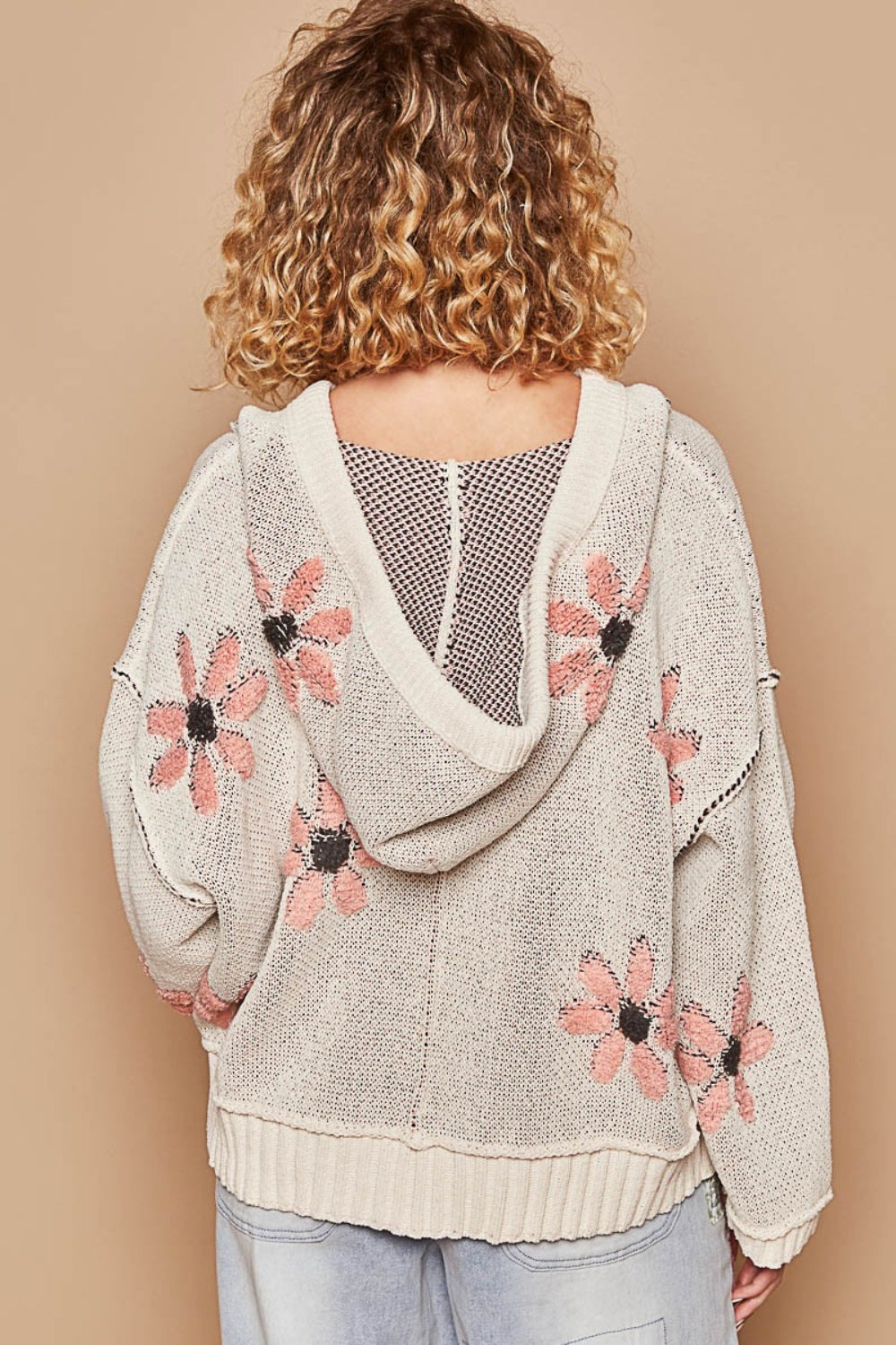 POL Floral Pattern Hooded High-Low Sweater Orchid Unique 