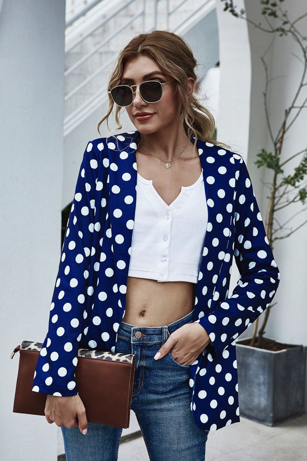 Polka Dot Long Sleeve Blazer Orchid Unique 