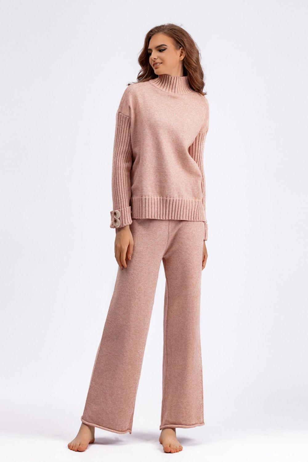 Basic Bae High- Low Turtleneck Long Sleeve Top and Pants Sweater Set Orchid Unique 