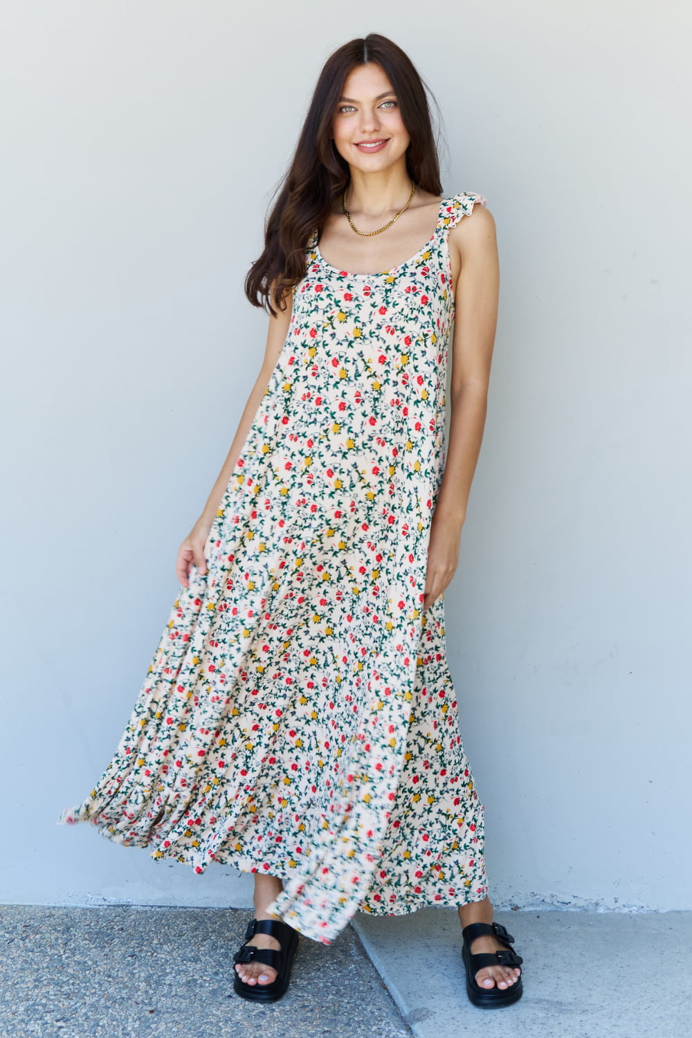 Doublju In The Garden Ruffle Floral Maxi Dress in Natural Rose Orchid Unique 