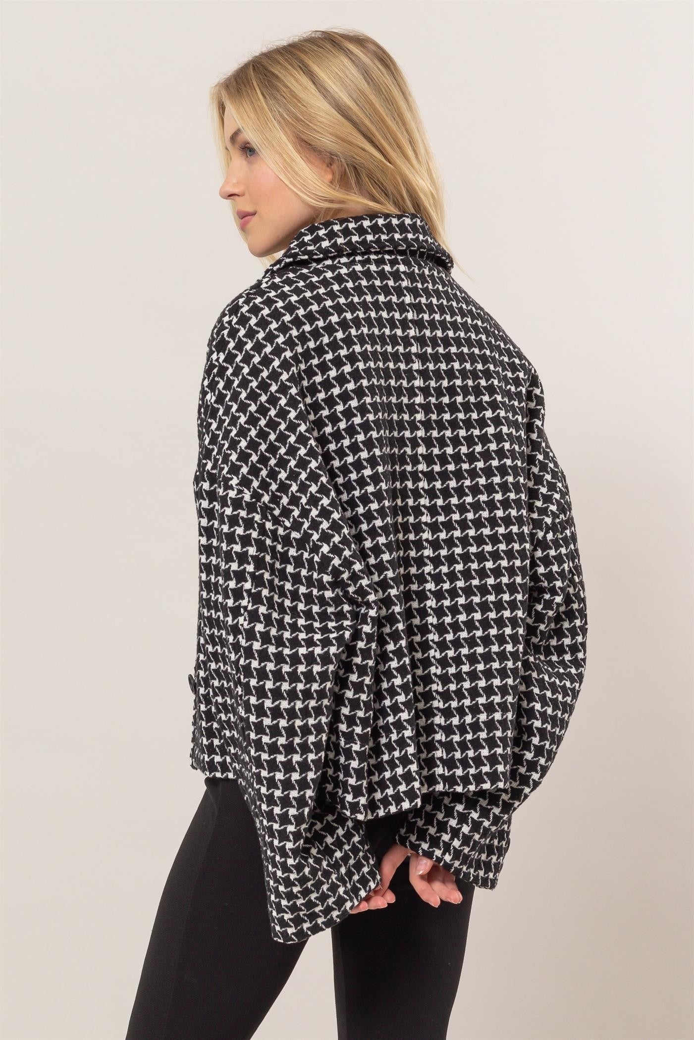 HYFVE Tweed Plaid Button Up Collared Neck Jacket Orchid Unique 