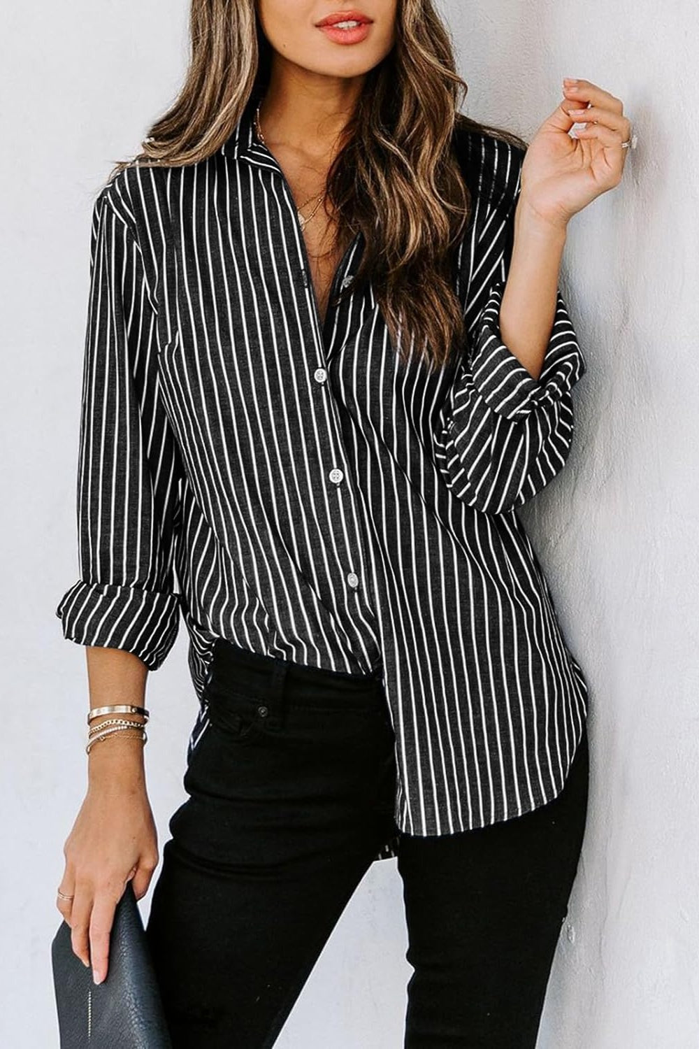 Striped Button Up Long Sleeve Shirt Orchid Unique 