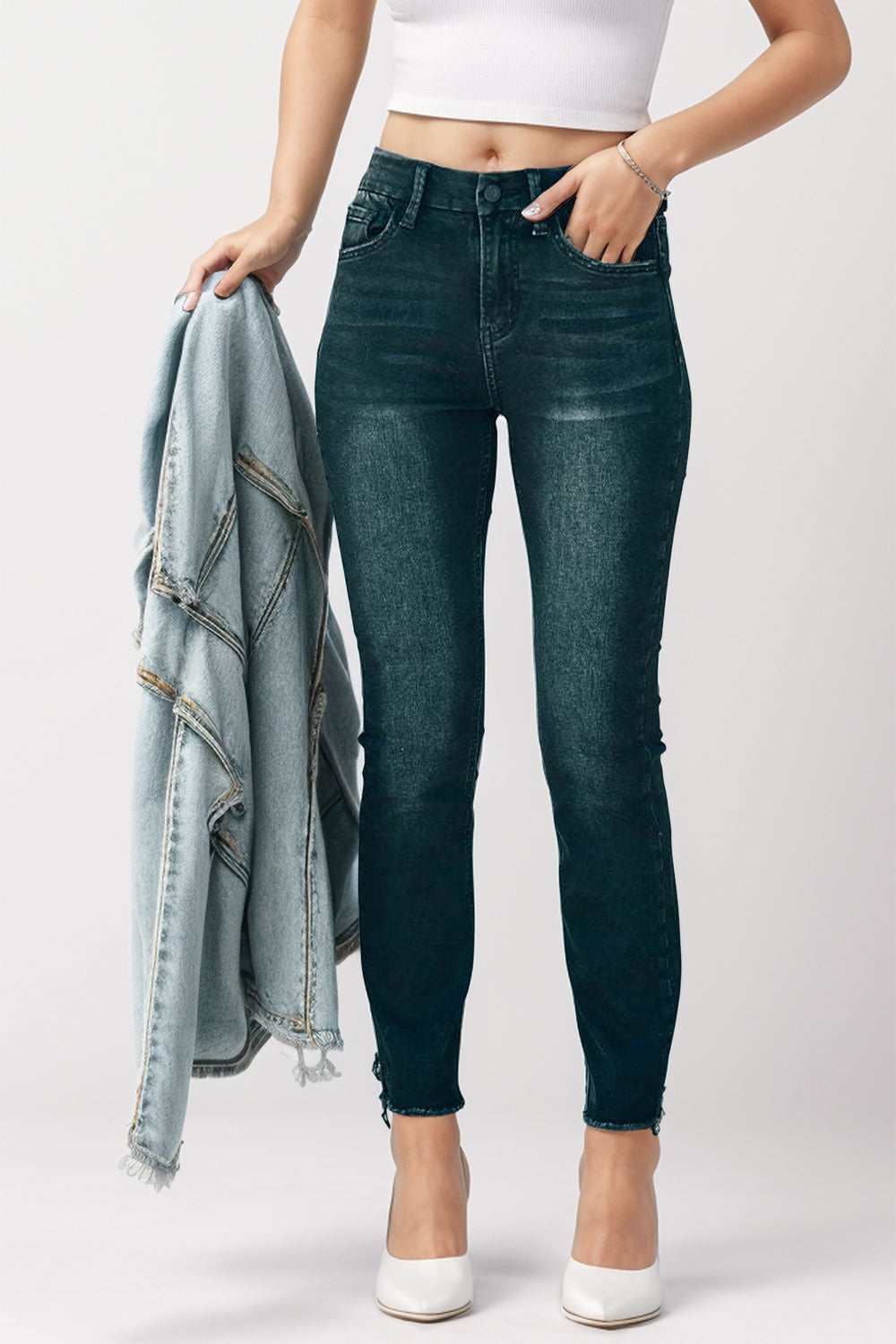 Mid-Rise Waist Skinny Jeans with Pockets Orchid Unique 