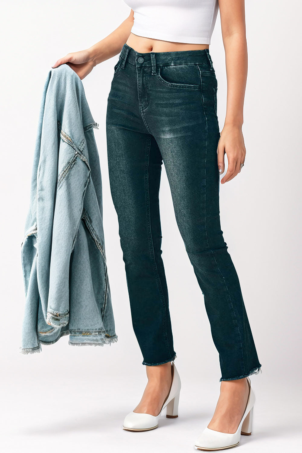 Mid-Rise Waist Skinny Jeans with Pockets Orchid Unique 