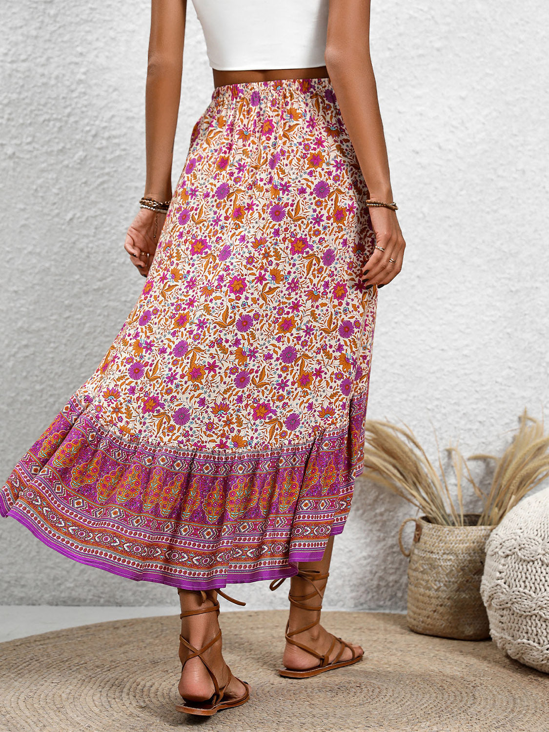 High-Low Elastic Waist Skirt Orchid Unique 